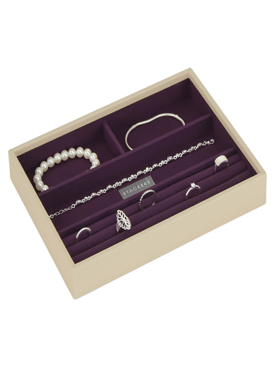 Stackers Ring & Armbandenlaag voor Klassieke Juwelendoos Beige & Paars - Mystackers