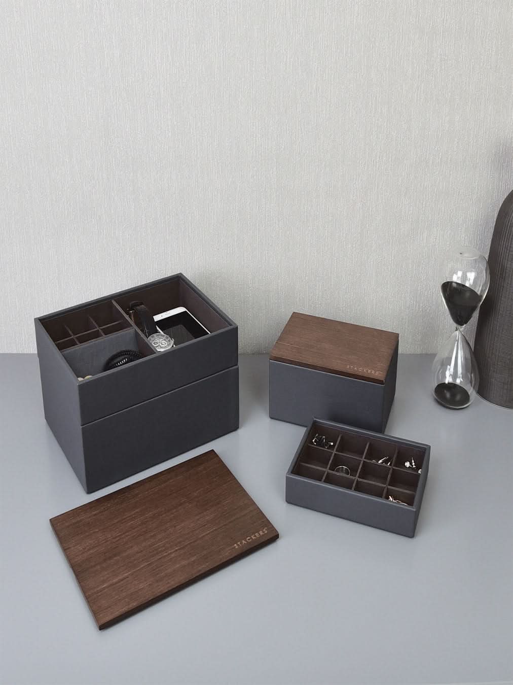 Stackers Mini Manchetknopenlaag Zwart & Grijs - Mystackers