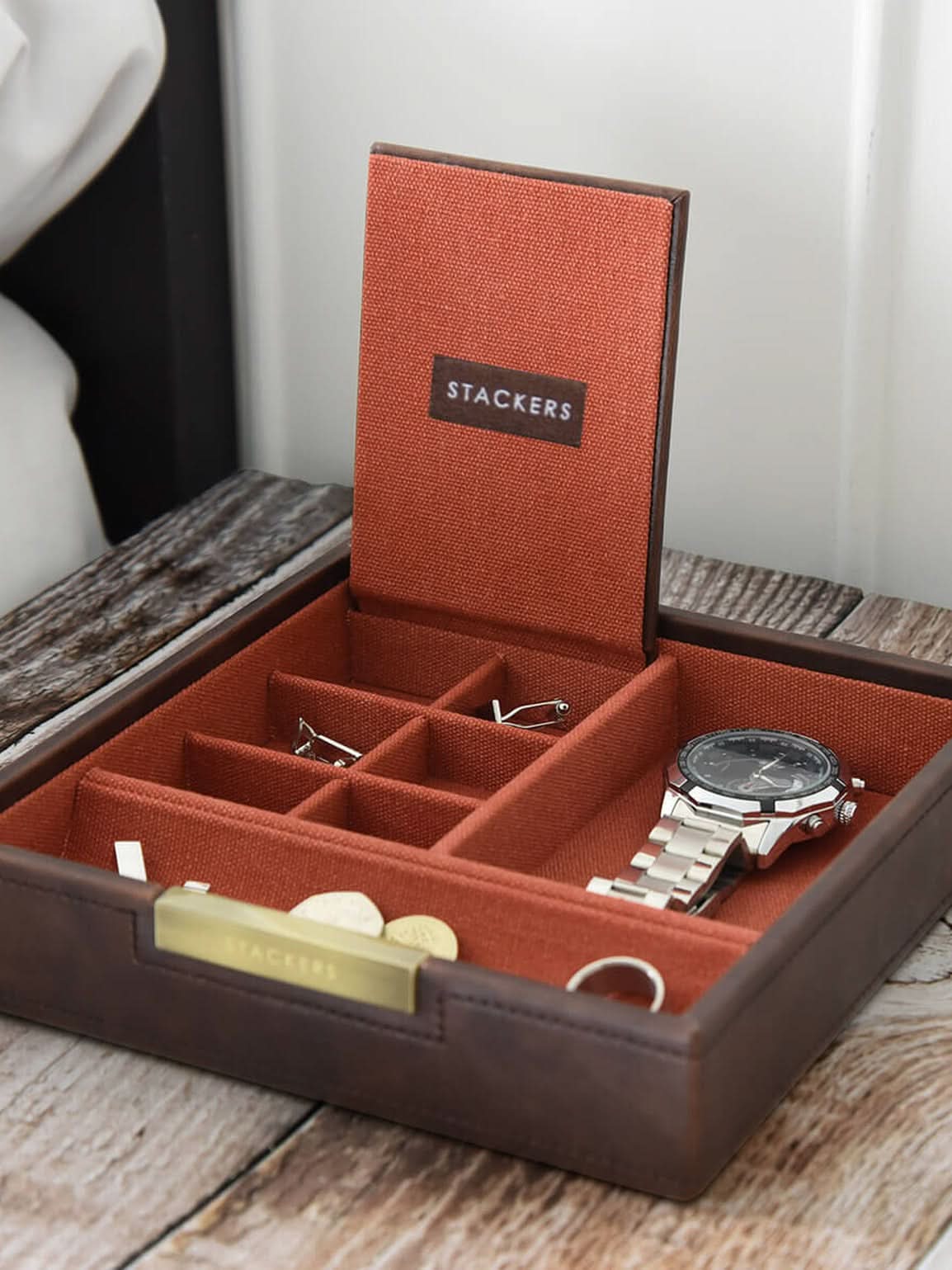 Stackers Horloge, Manchetknopen & Accessoiresbox Bruin & Oranje - Mystackers