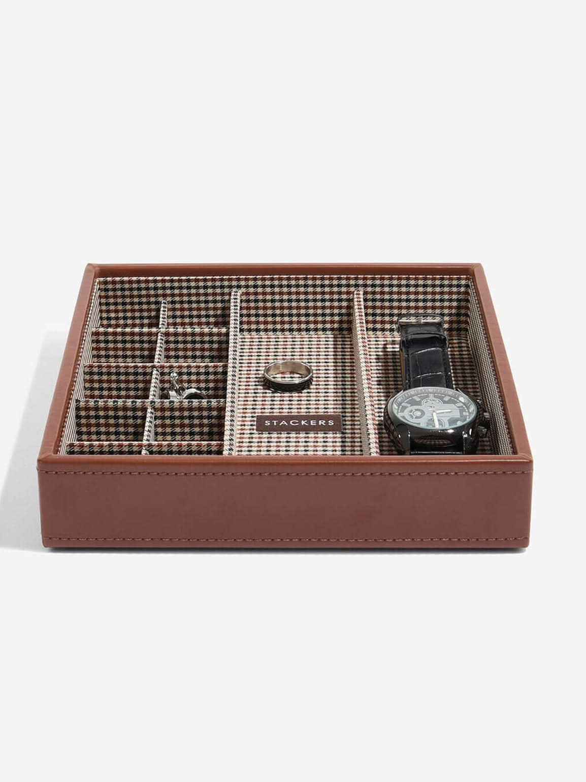 Stackers Horloge & Manchetknopenbox Bruin Geruit - Mystackers