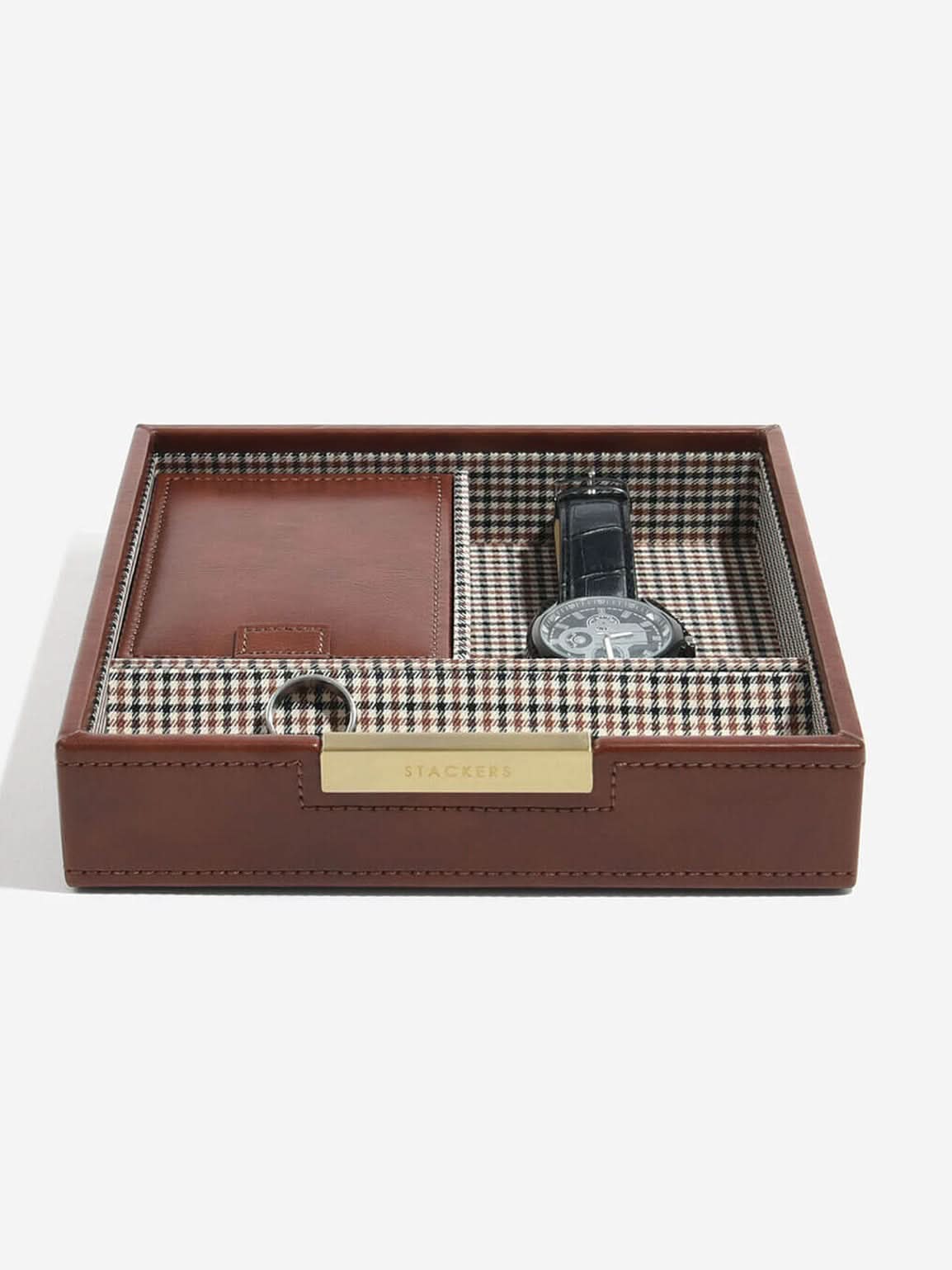 Stackers Horloge & Portefeuillebox Bruin Geruit - Mystackers