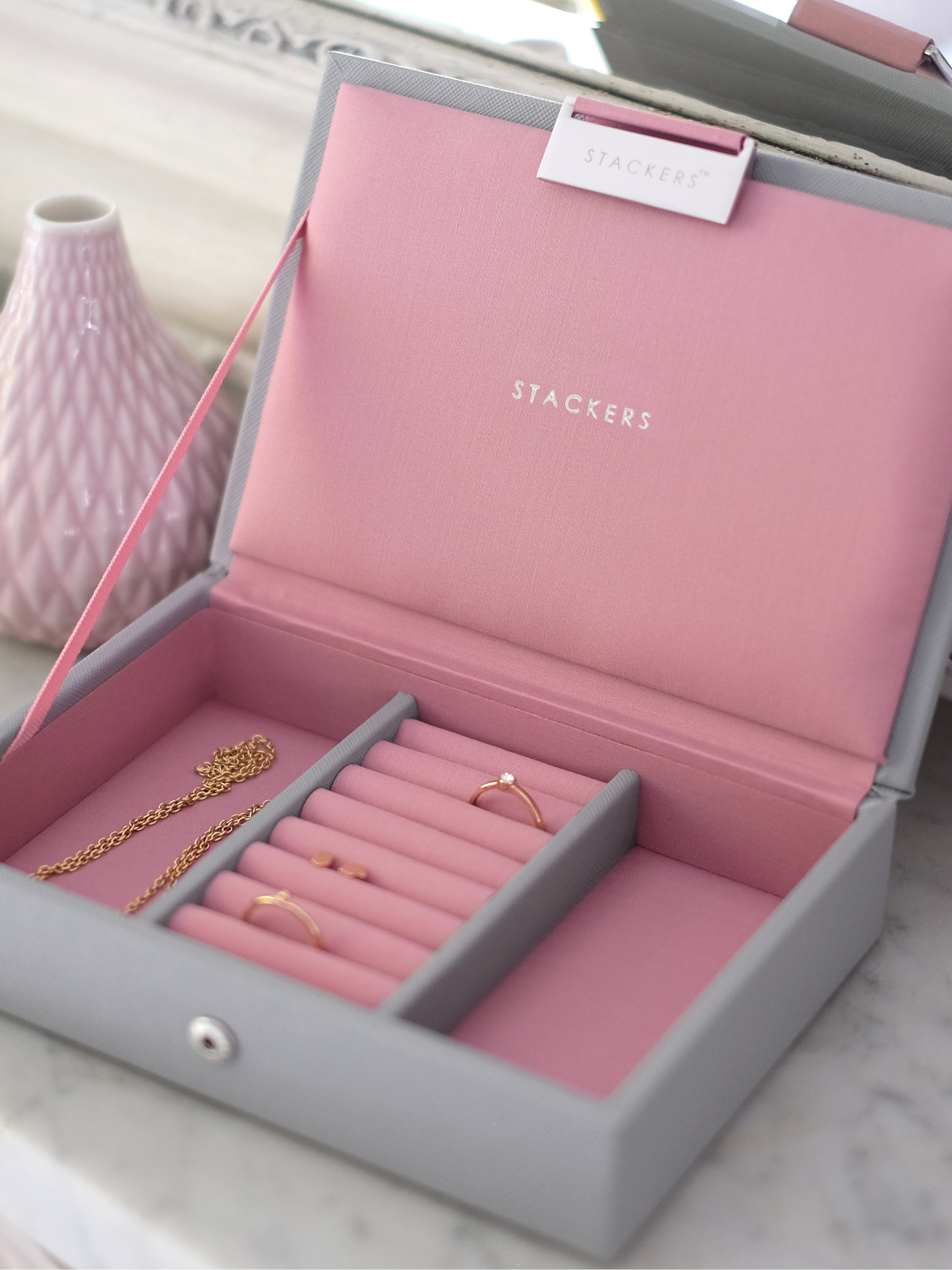 Stackers Couvercle pour Mini Boîte à Bijoux Gris & Rose