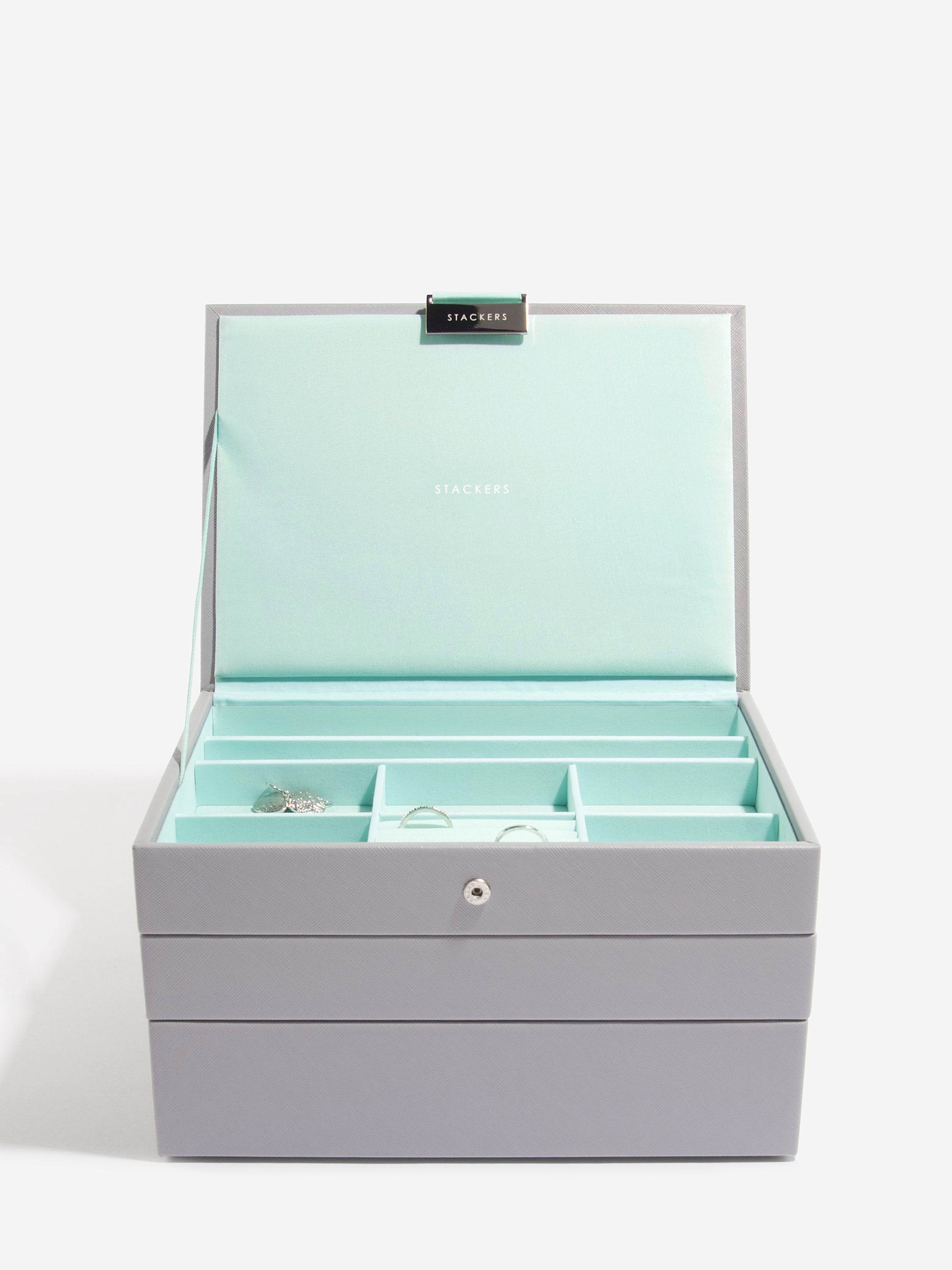 Stackers Classic Jewellery Box Set of 3 Grey & Mint