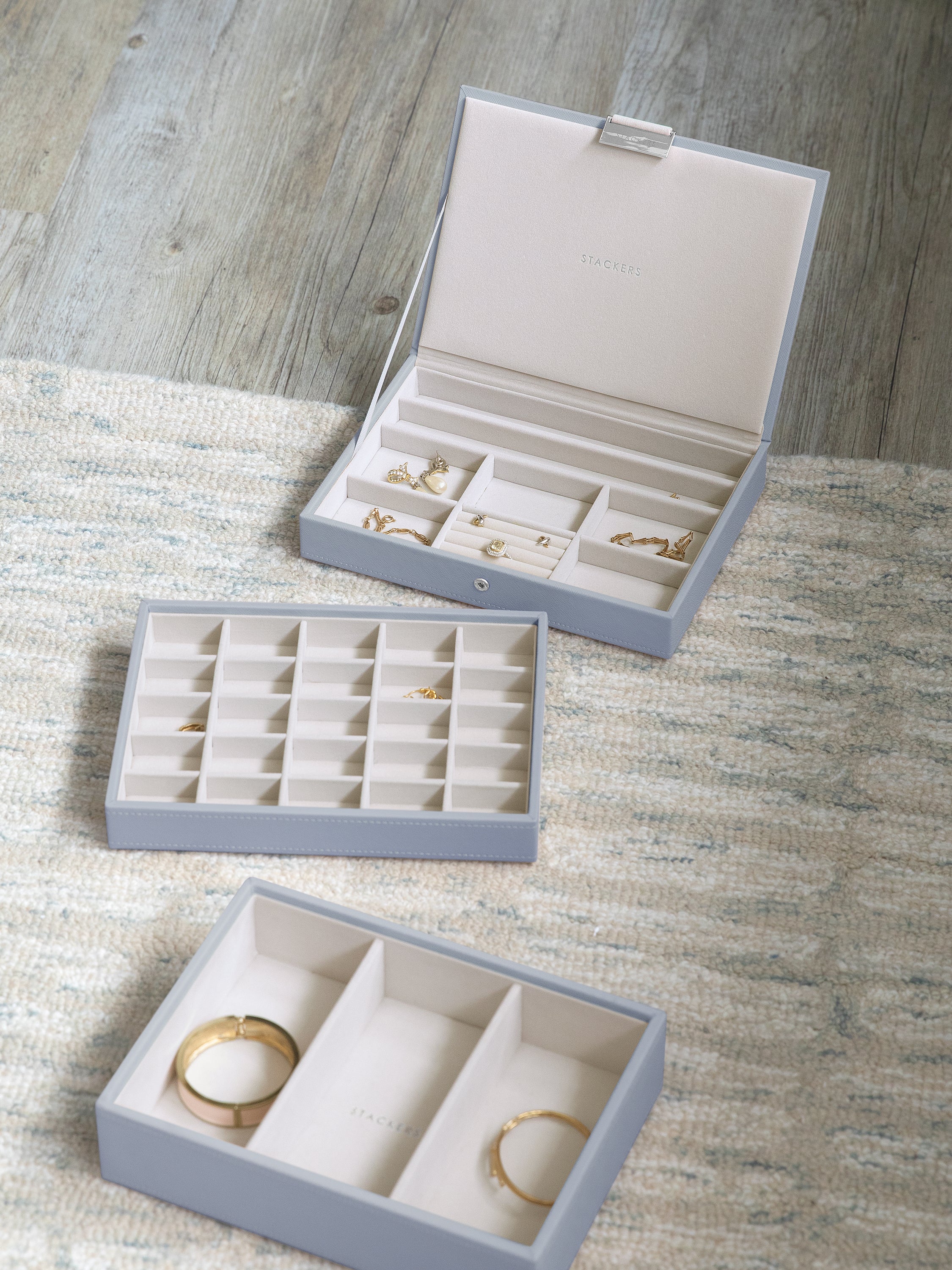 Stackers Classic Jewellery Box Set of 3 Blue
