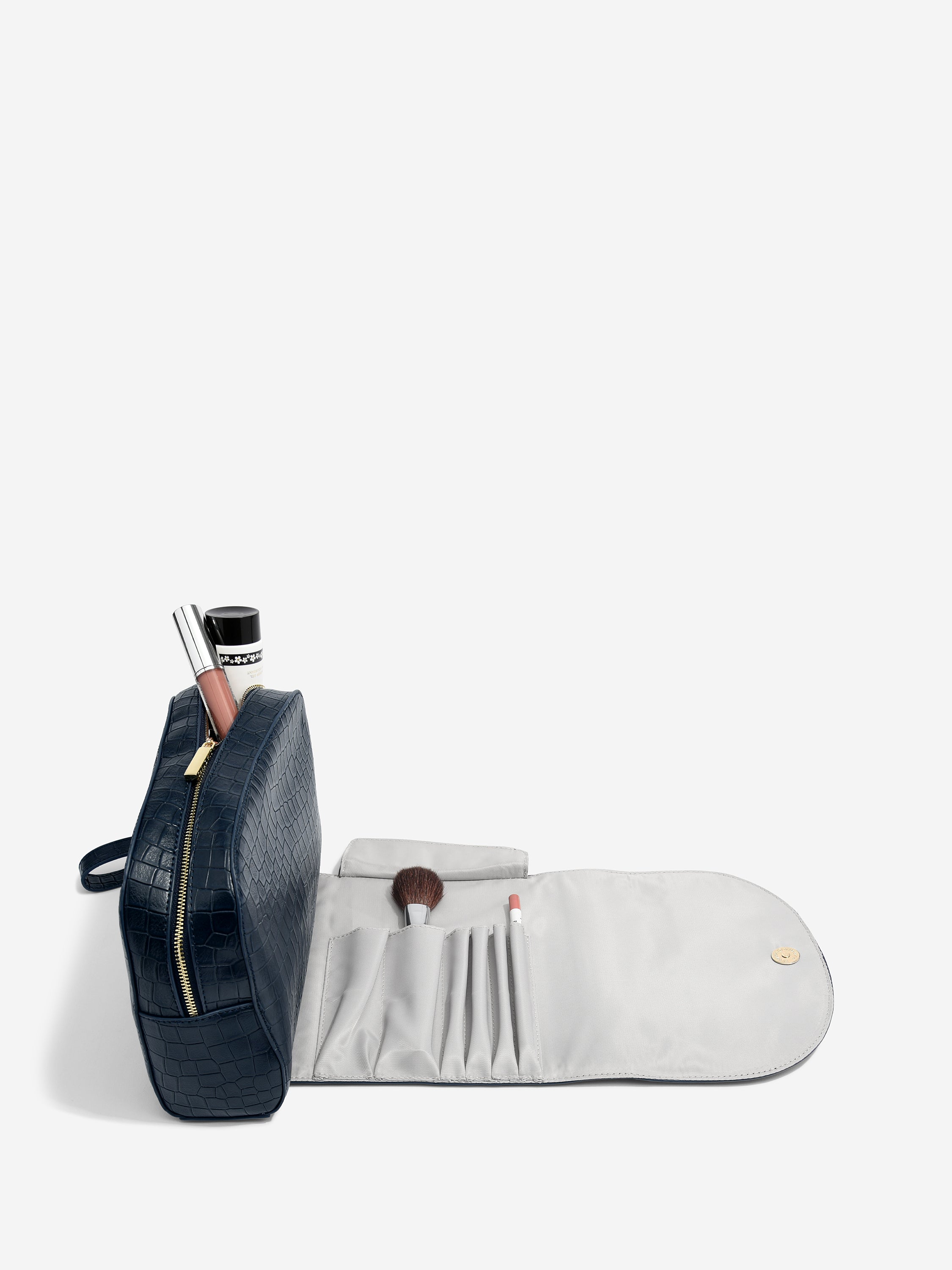 Stackers Trousse à maquillage imprimé crocodile Noir