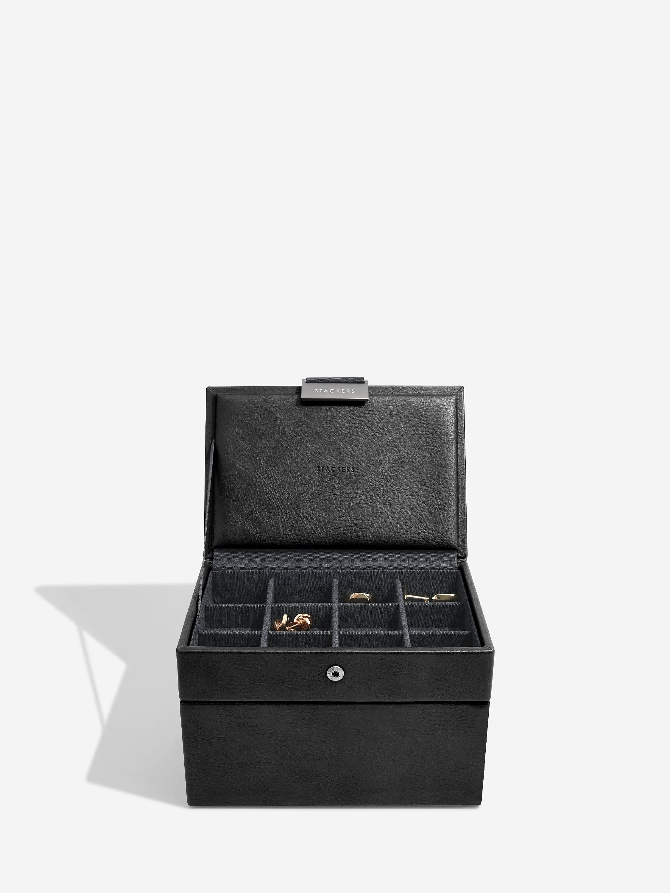 Stackers Mini Set of 2 - Watch & Cufflinks Box Black