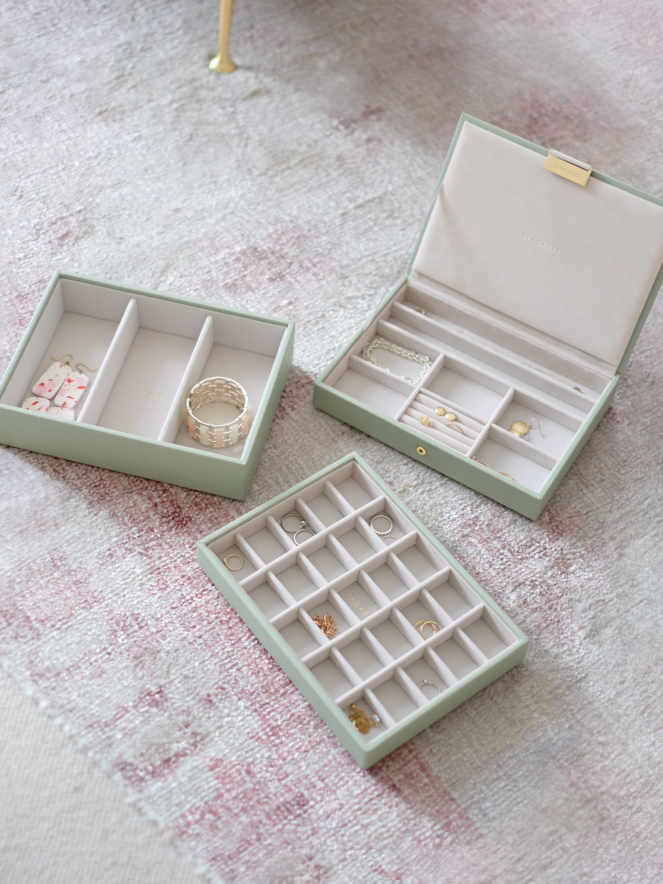 Stackers Classic Boîte à Bijoux Lot de 3 Vert Sauge