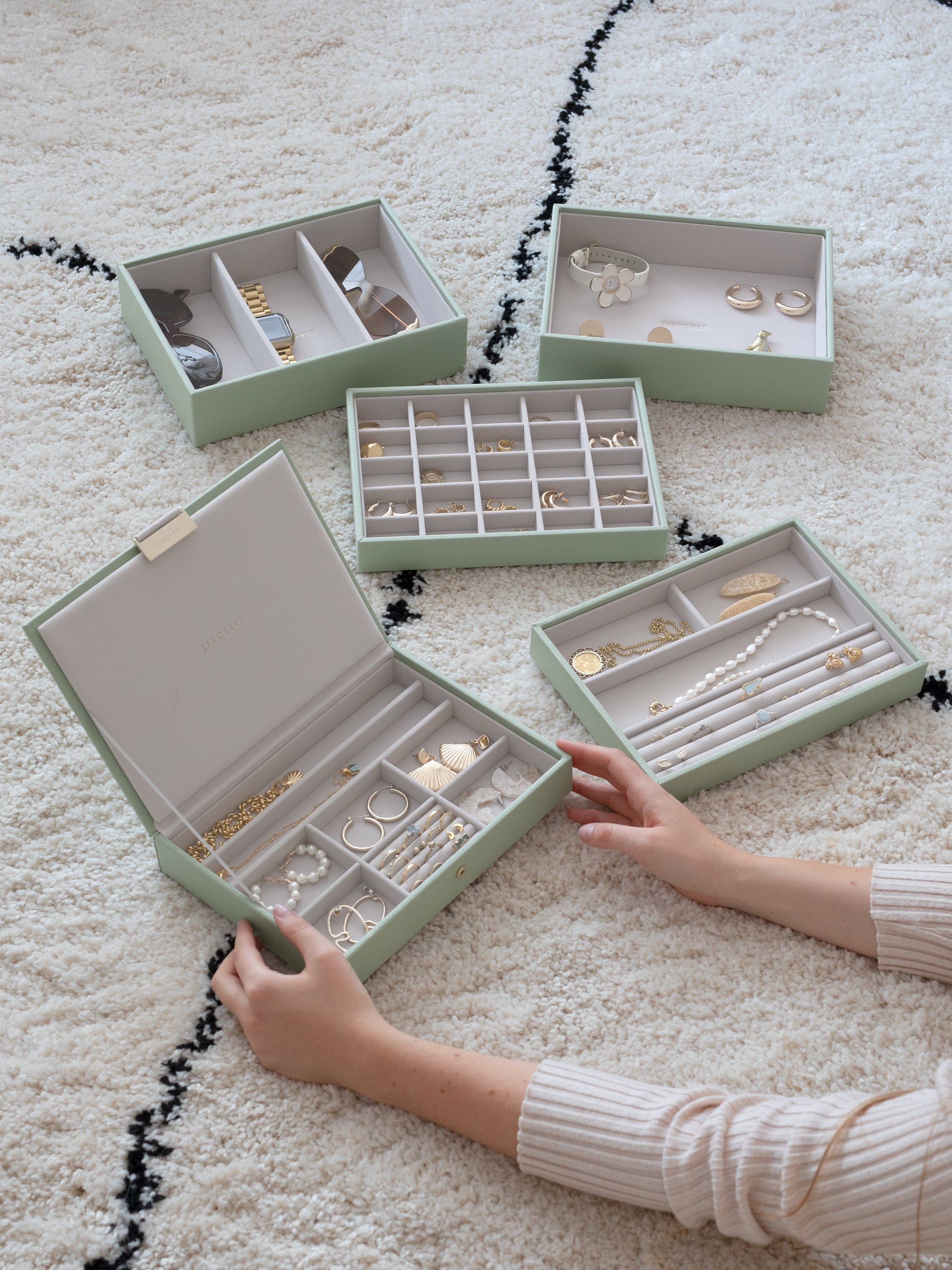 Stackers Classic Jewellery Box Set of 5 Sage Green