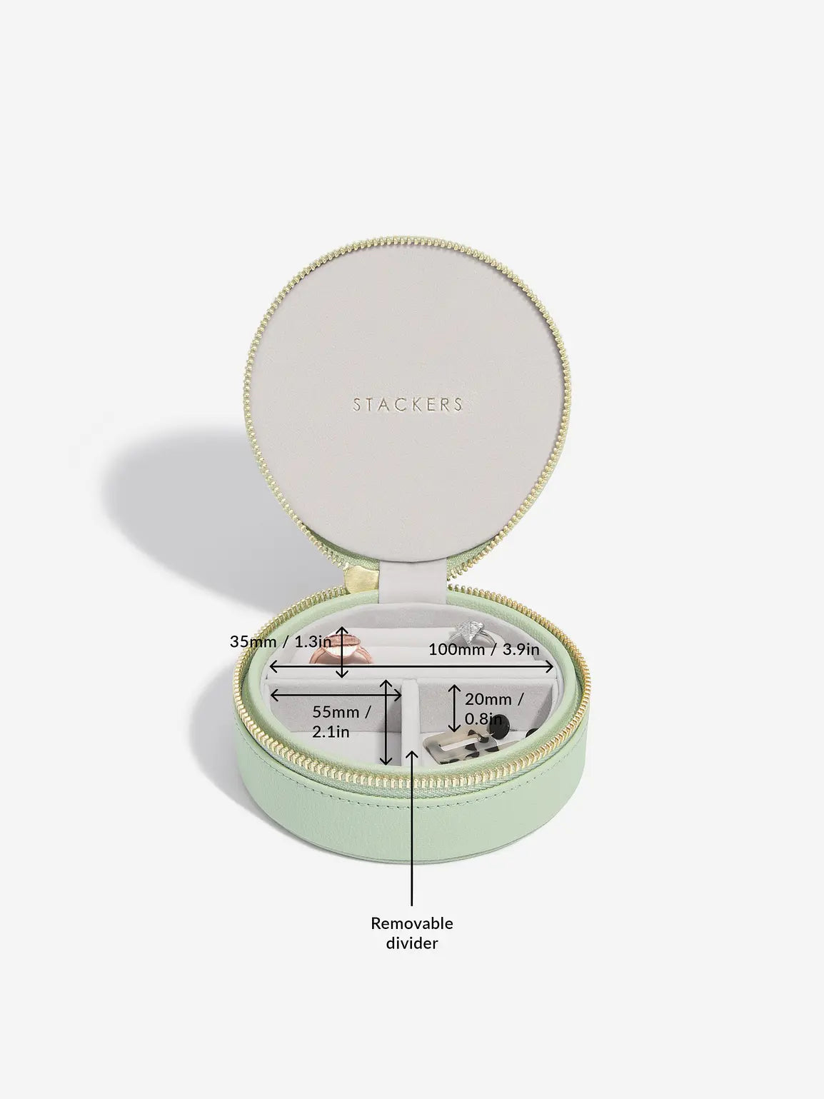 Stackers Round Travel Jewellery Box Sage Green