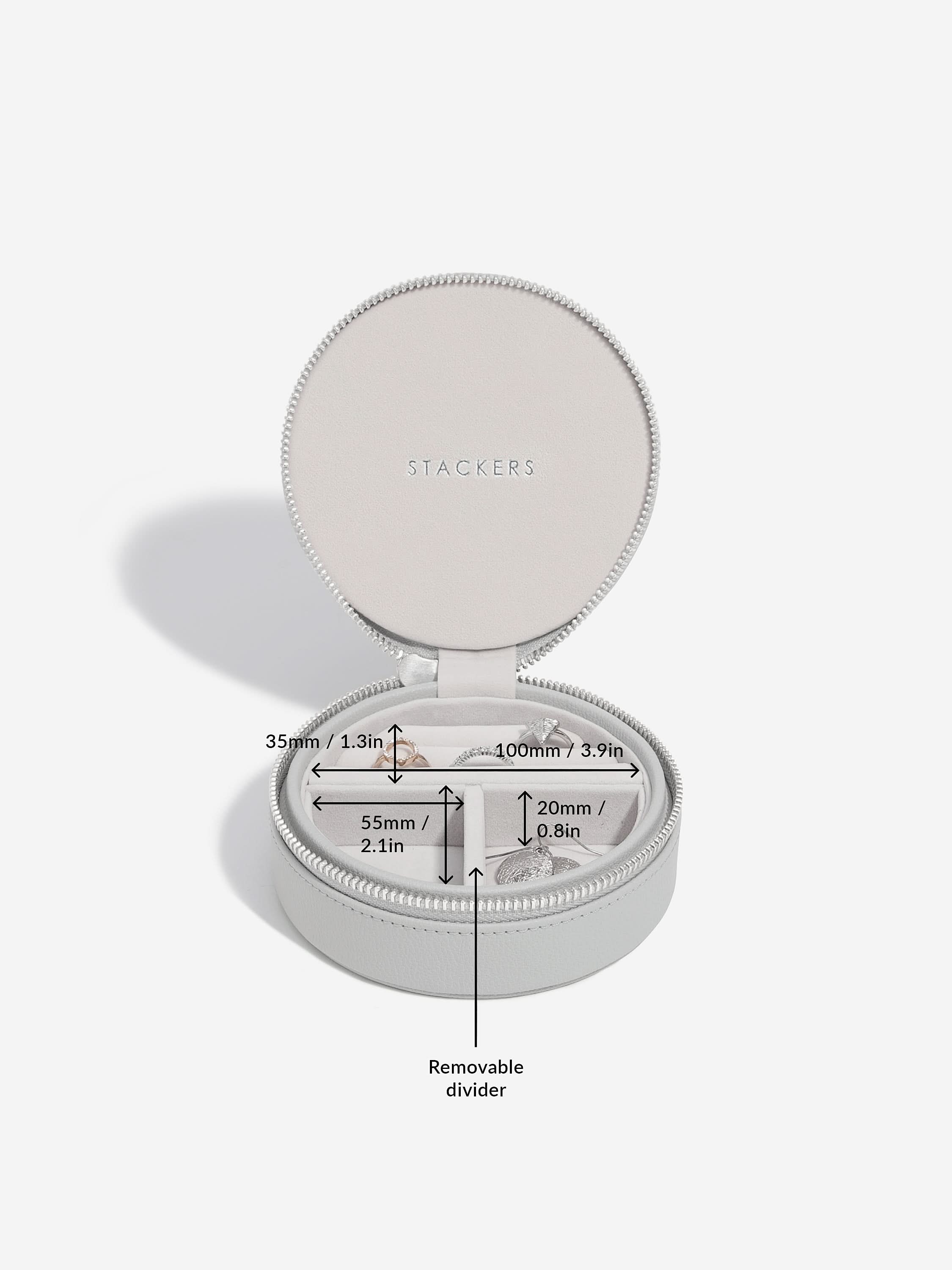 Stackers Ronde Travel Jewellery Box Grijs - Mystackers
