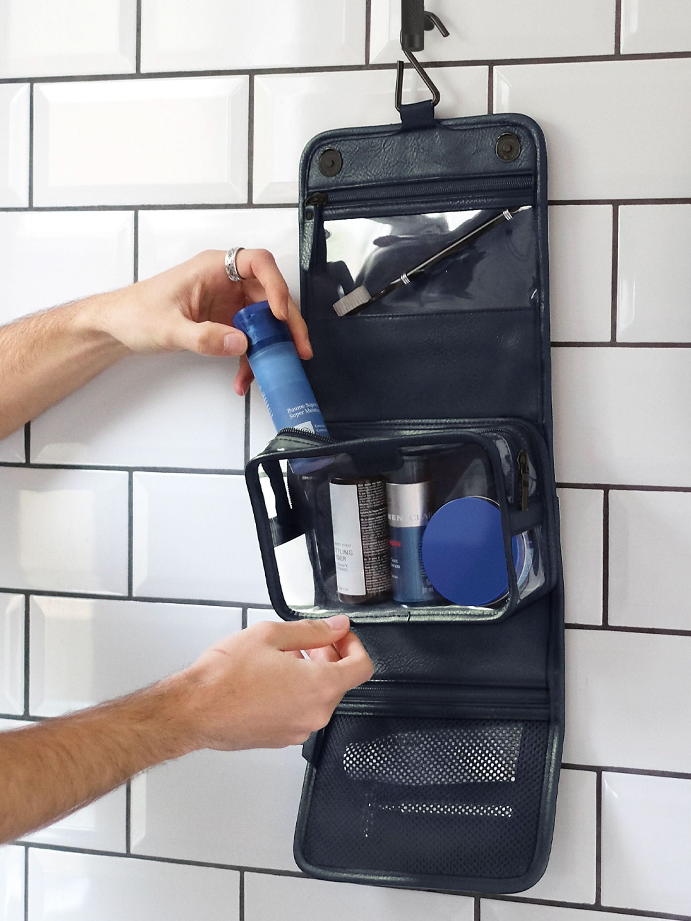 Stackers Small Hanging Toiletry Bag Navy Blue