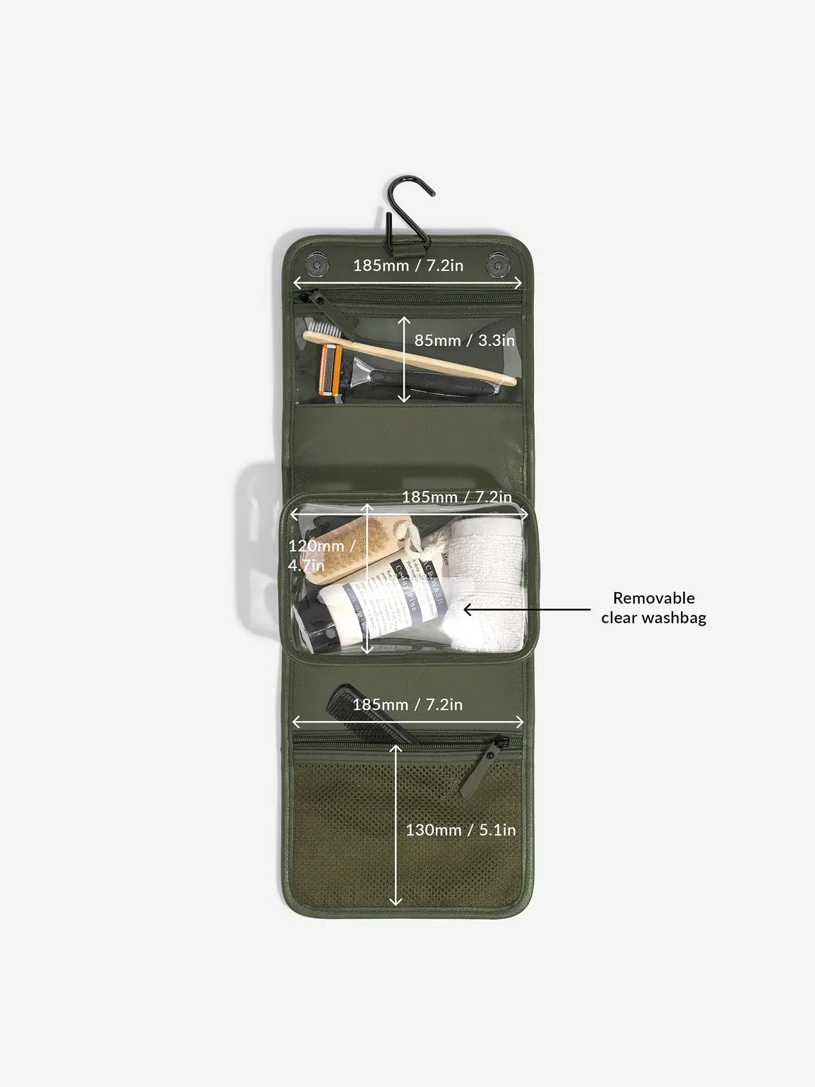 Stackers Small Hanging Toiletry Bag Olive Green