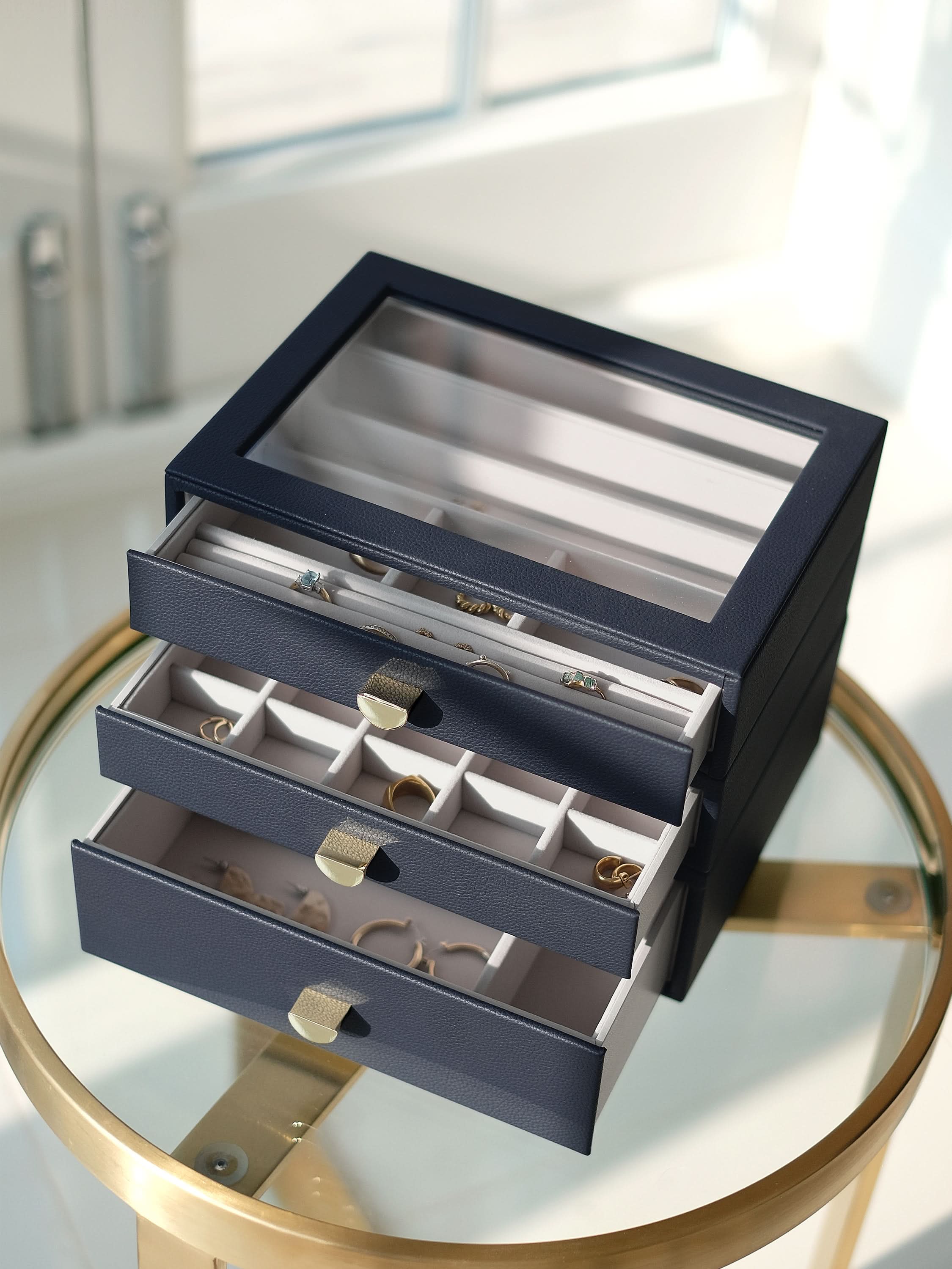 Stackers Classic Display Jewellery Box Set of 3 Navy Blue