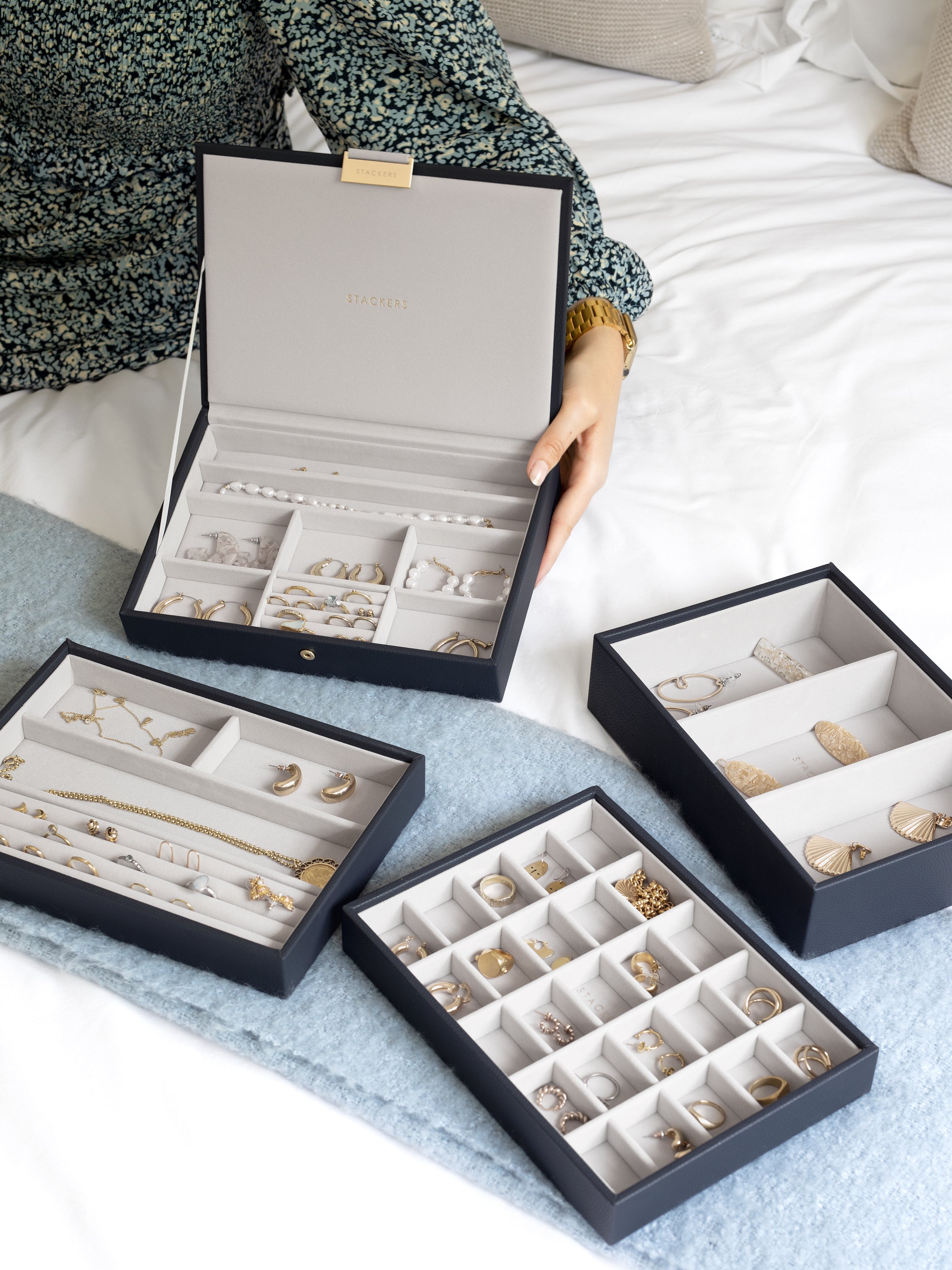 Stackers Classic Boîte à Bijoux Lot de 4 Bleu Marine