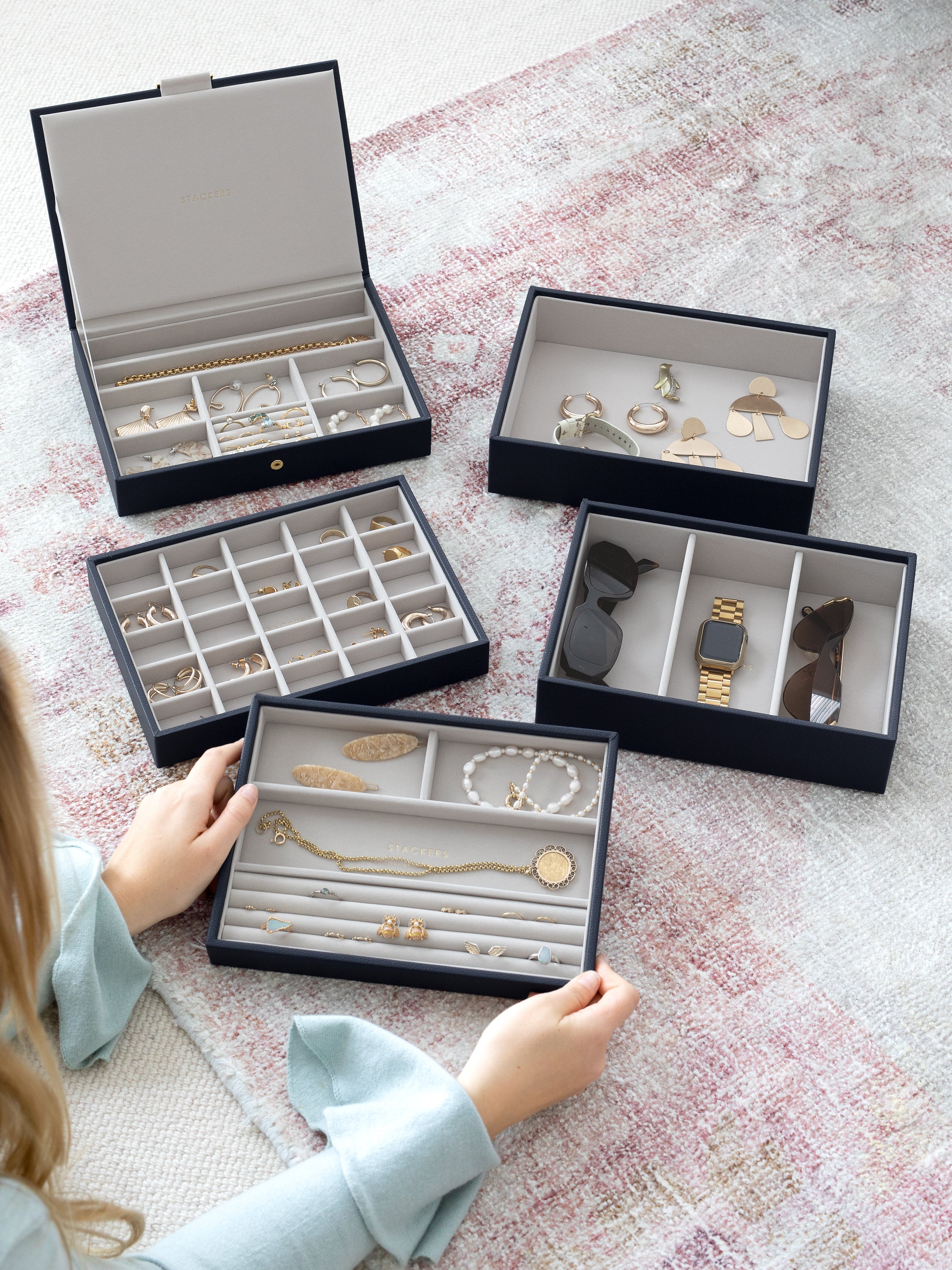 Stackers Classic Boîte à Bijoux Lot de 5 Bleu Marine
