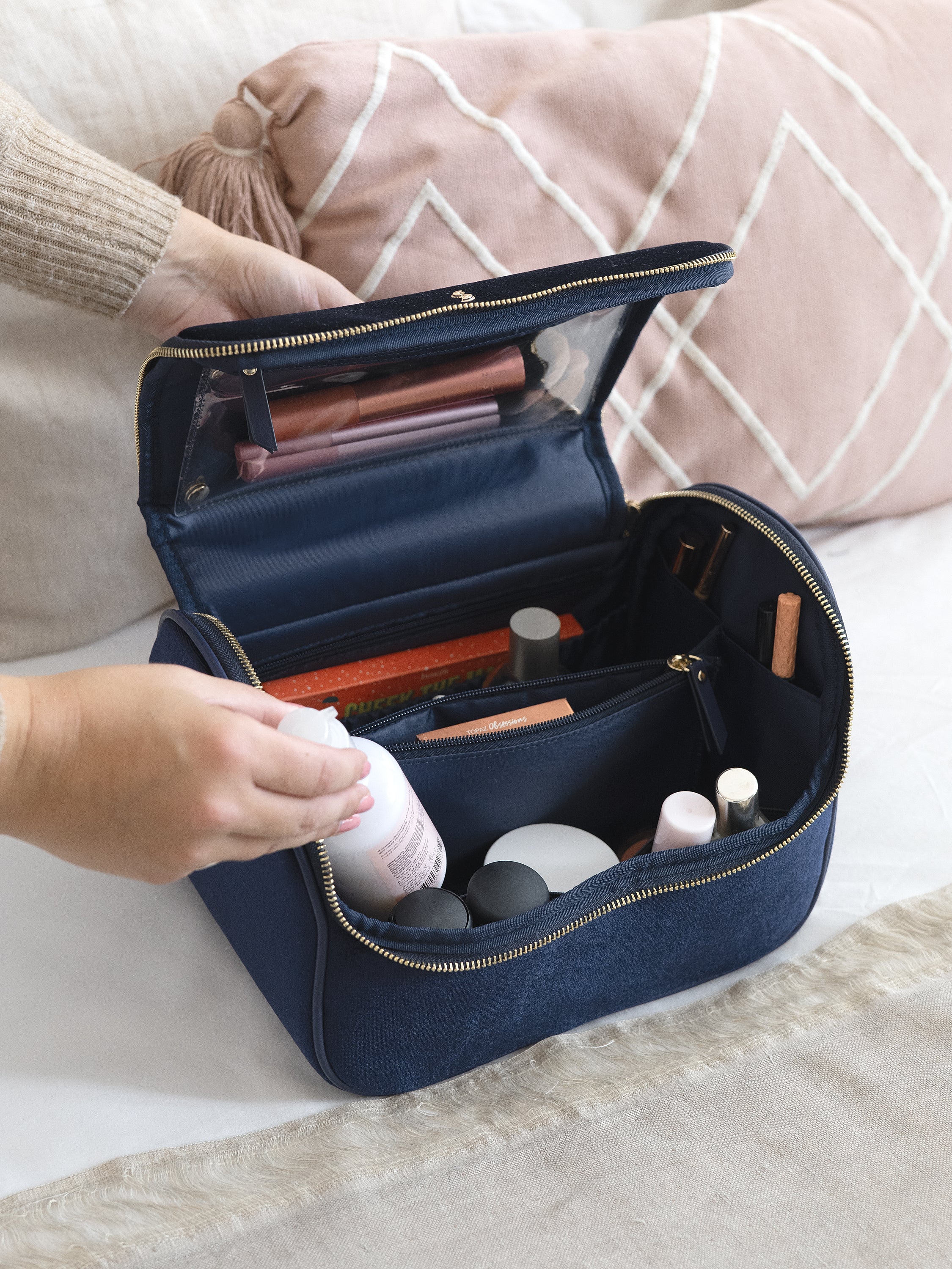 Stackers Large Cosmetic Case Navy Blue Velvet