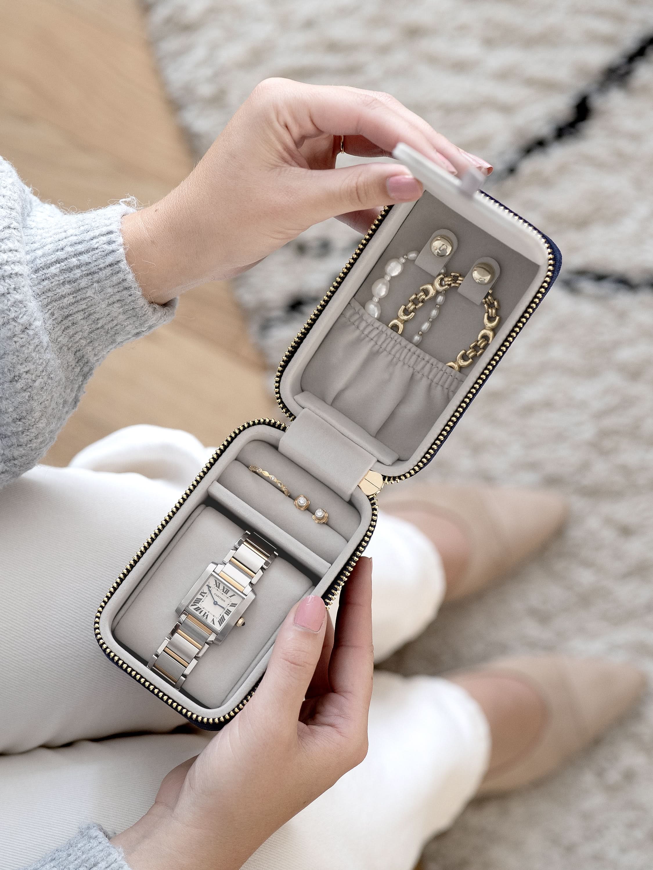 Stackers Watch Box Navy Blue Velvet