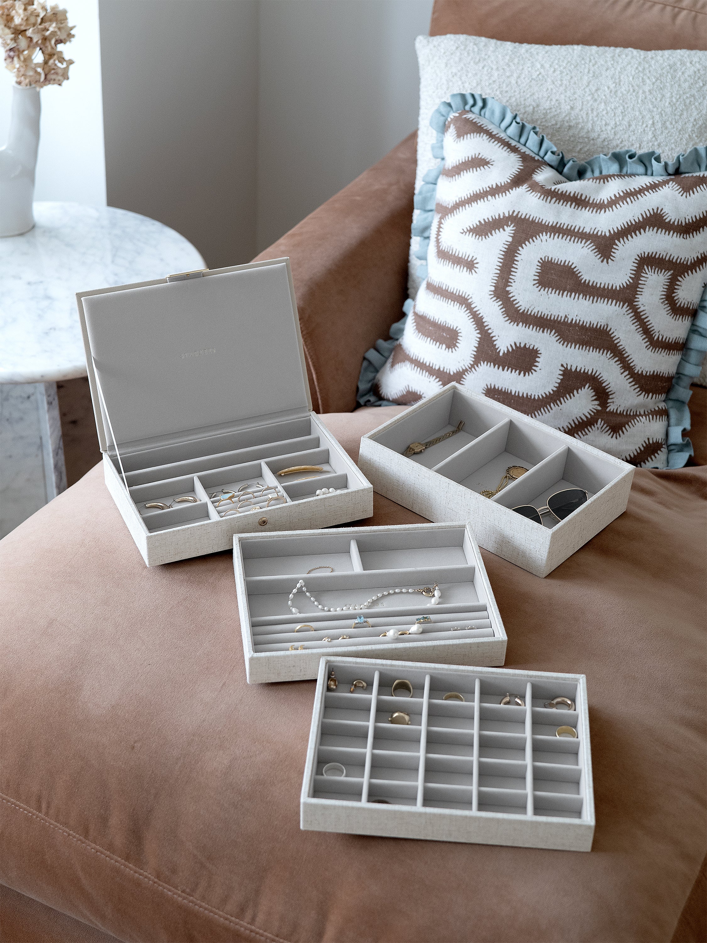 Stackers Classic Display Boîte à bijoux Lot de 4 Avoine et Lin