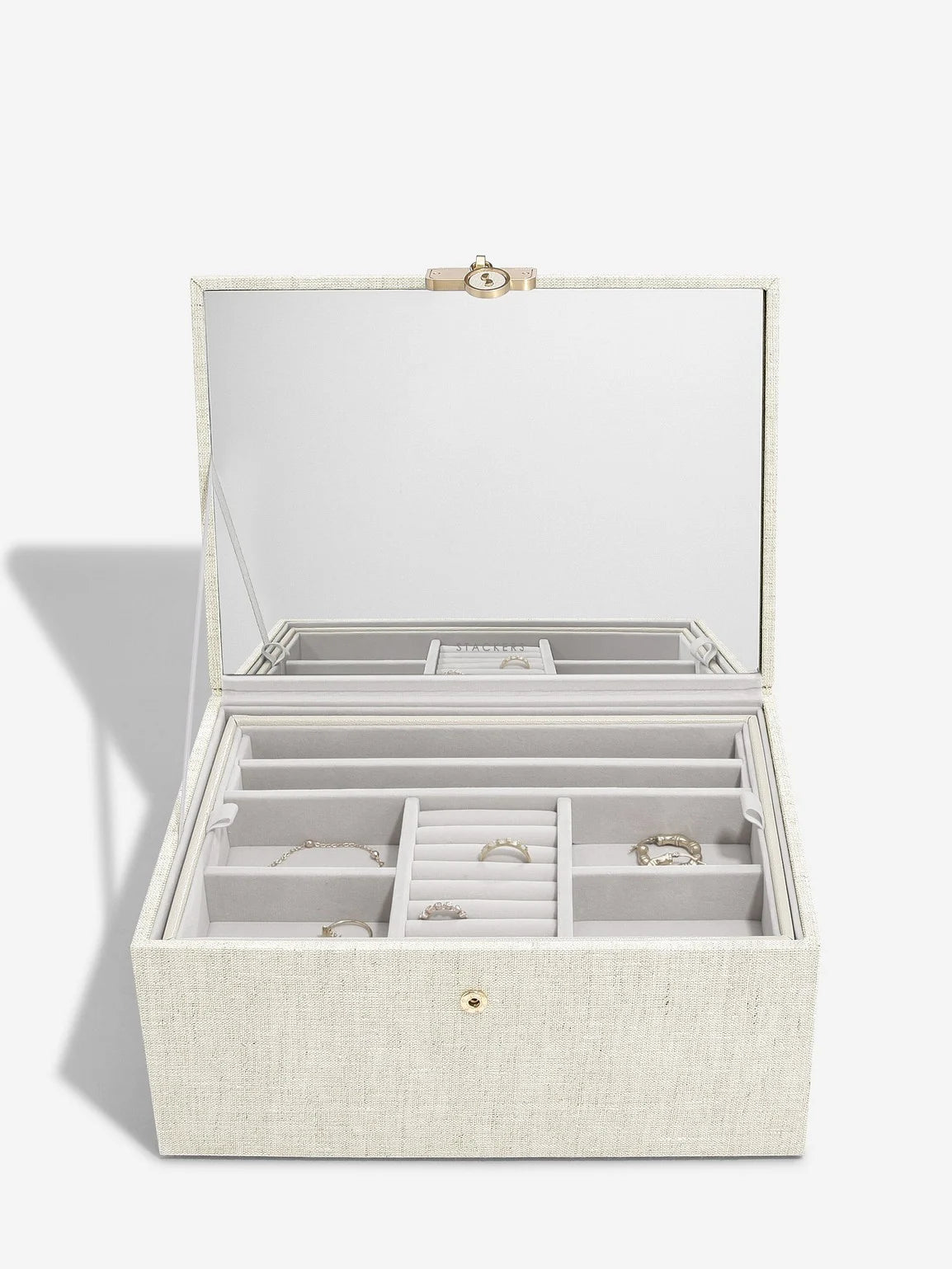 Boîte à bijoux classique de luxe Stackers, flocons d'avoine et lin