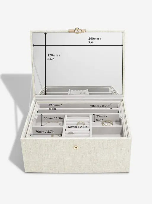 Boîte à bijoux classique de luxe Stackers, flocons d'avoine et lin