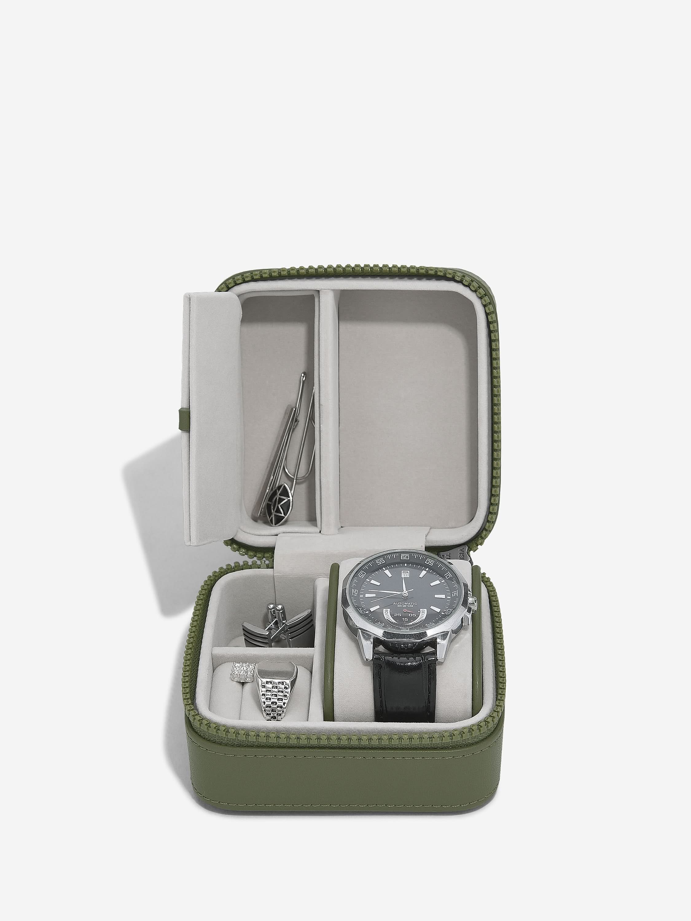 Stackers Watch & Jewellery Box Green Canvas