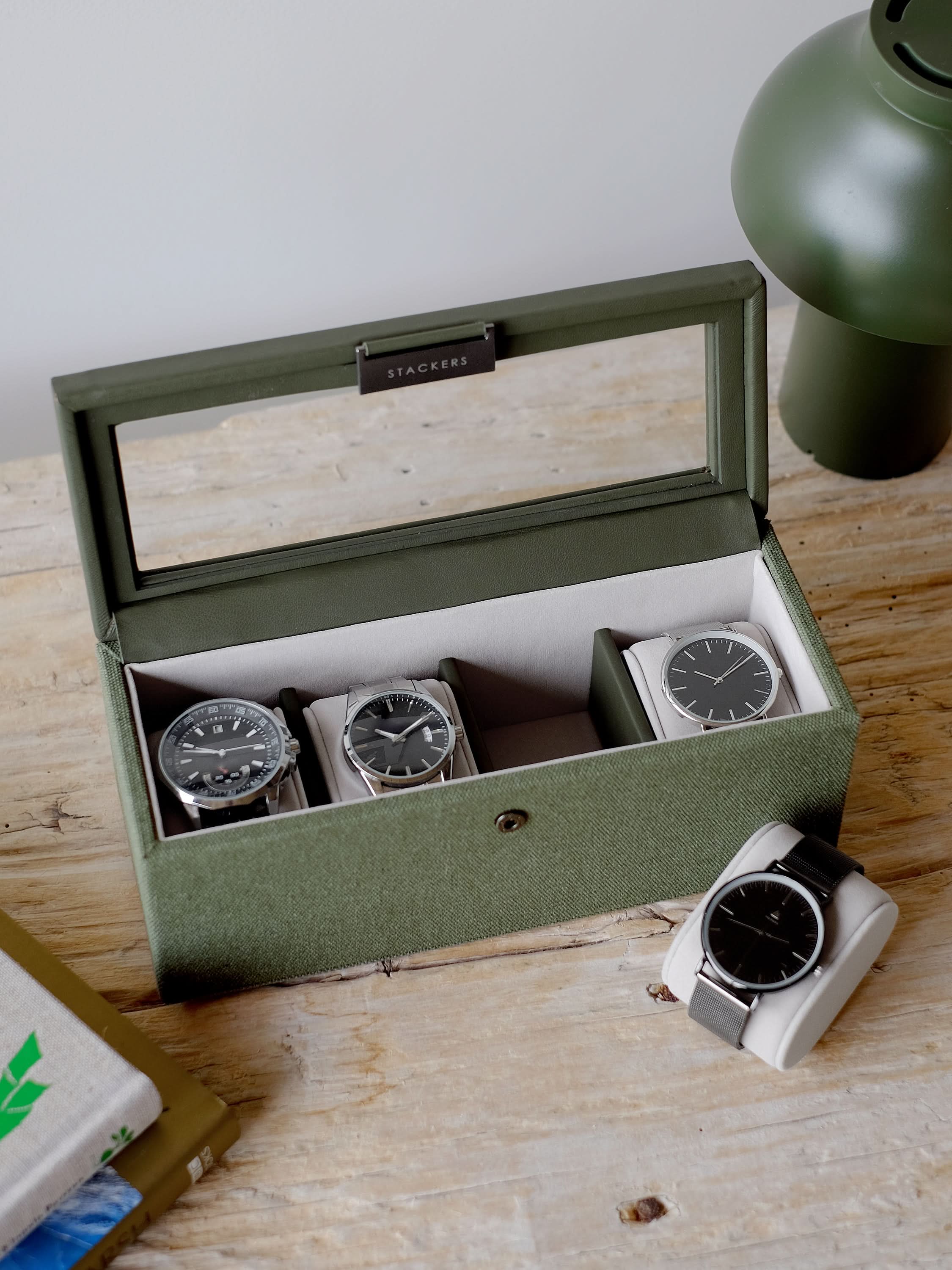 Stackers Four-Piece Watch Box Green Canvas