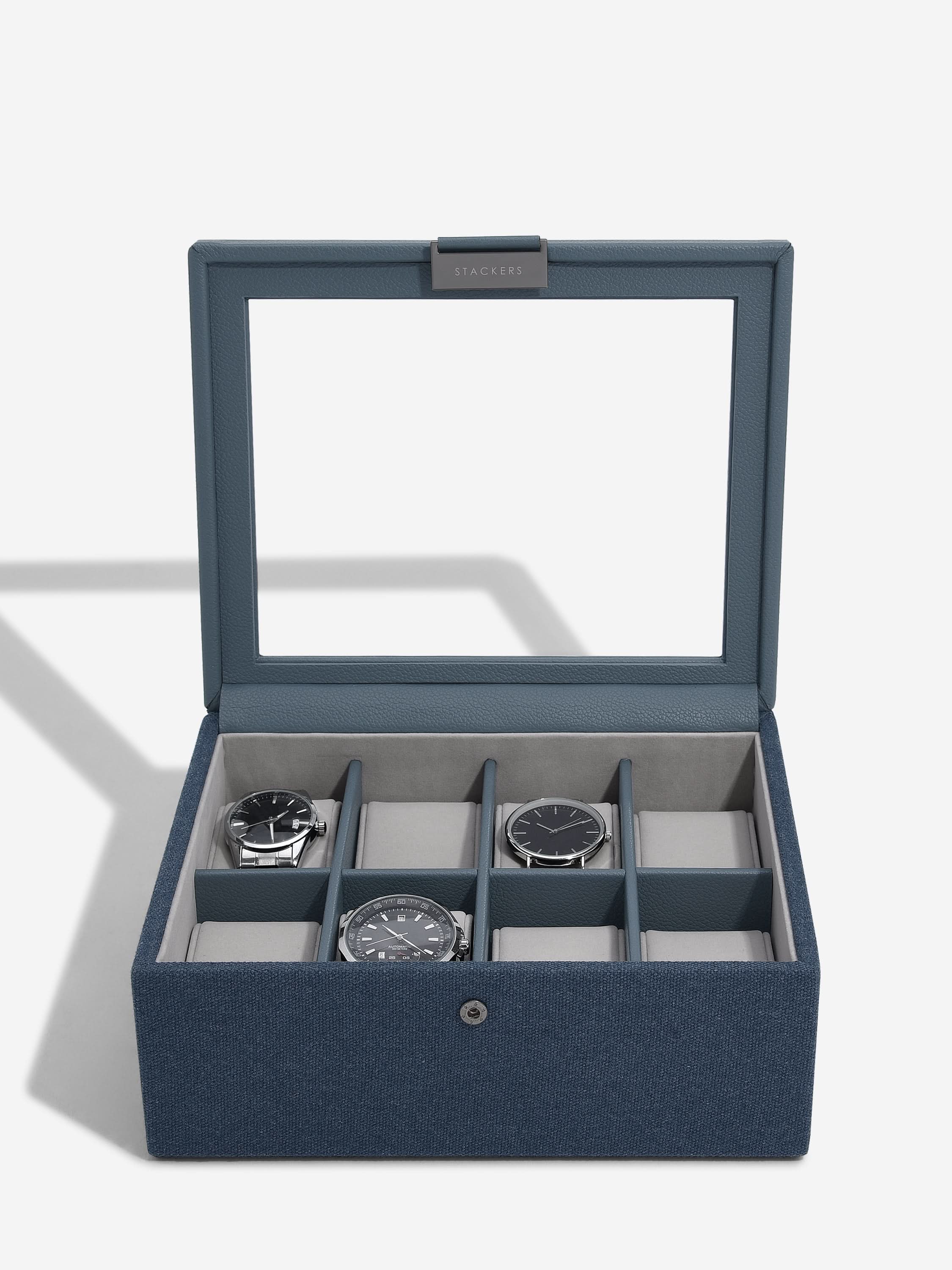 Stackers Eight-Piece Watch Box Navy Blue Canvas